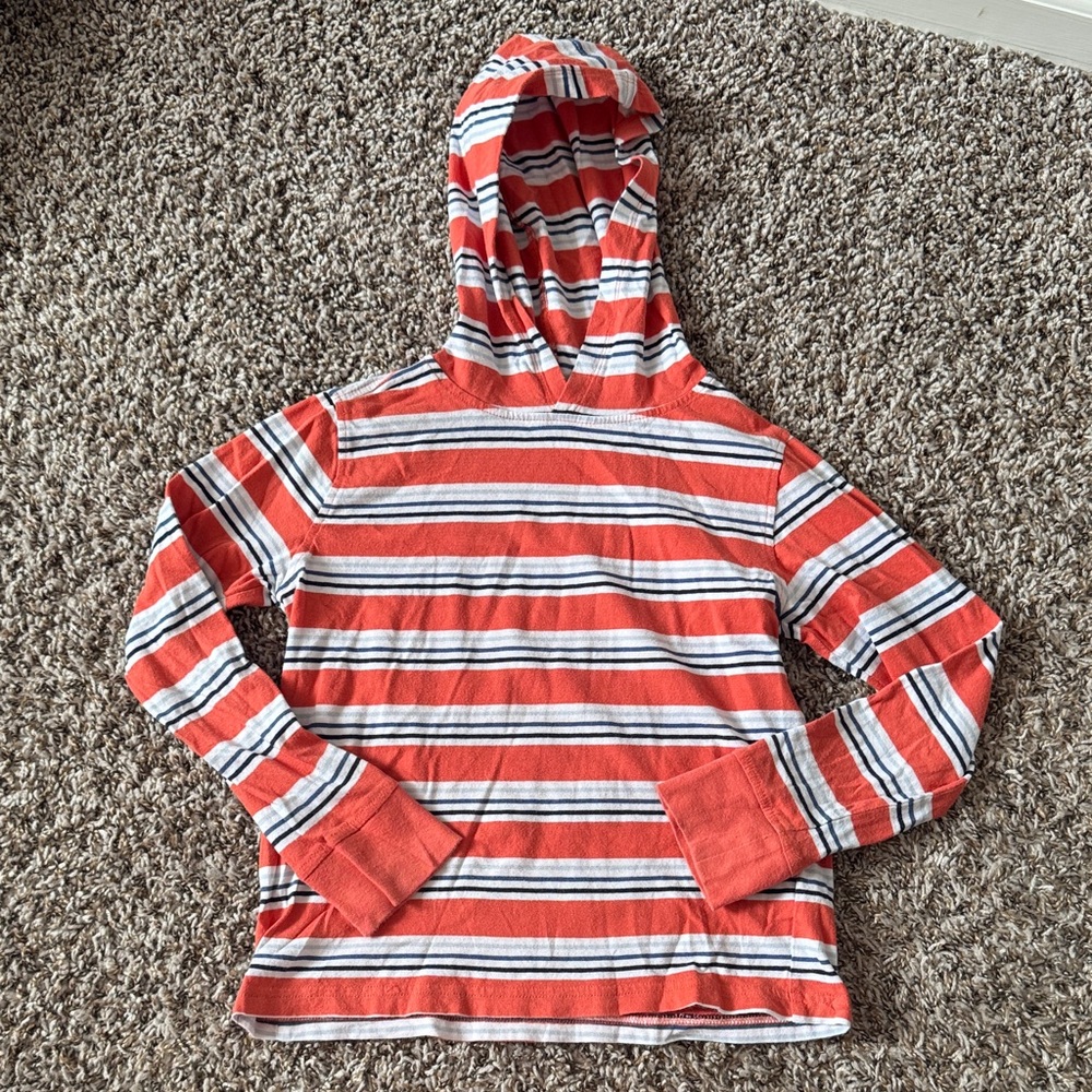 Crewcuts Orange, White & Navy Striped Jersey Hooded Tee